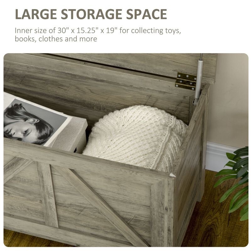 Grey Farmhouse Storage: Toy Trunk with Safety Hinge for Living Room