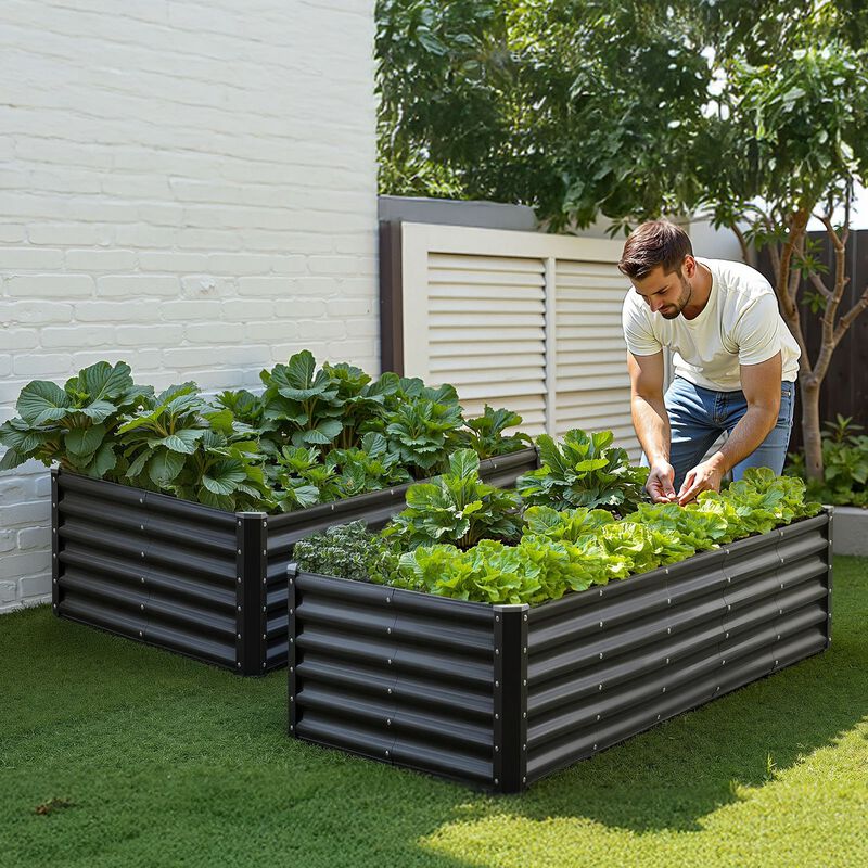 Large Metal Planter Box with Open Base for Garden Vegetables and Herbs-Dark Grey image number 1