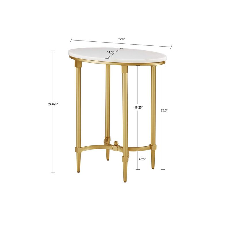 Gracie Mills Marlee White Marble and Gold Metal Oval End Table