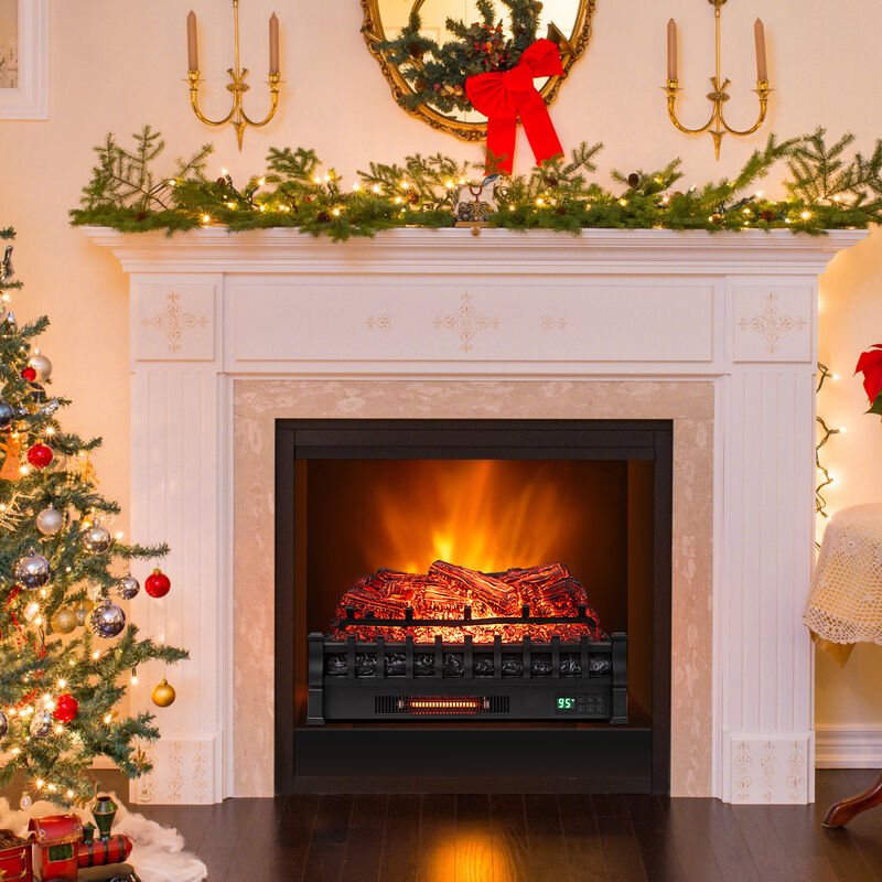Electric Fireplace Insert WiFi Controlled with Infrared Quartz and Pinewood Logs-Black image number 1