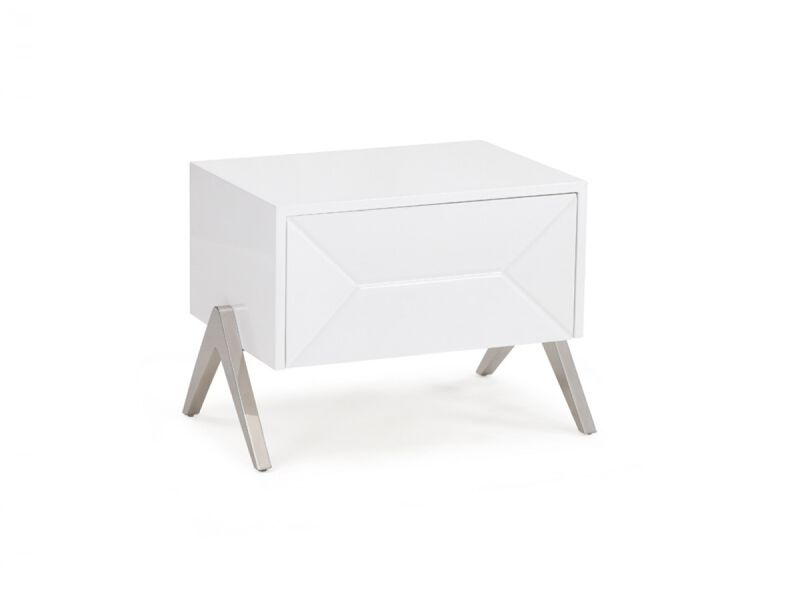 Contemporary Silky Nightstand with Steel Base and Drawer Storage