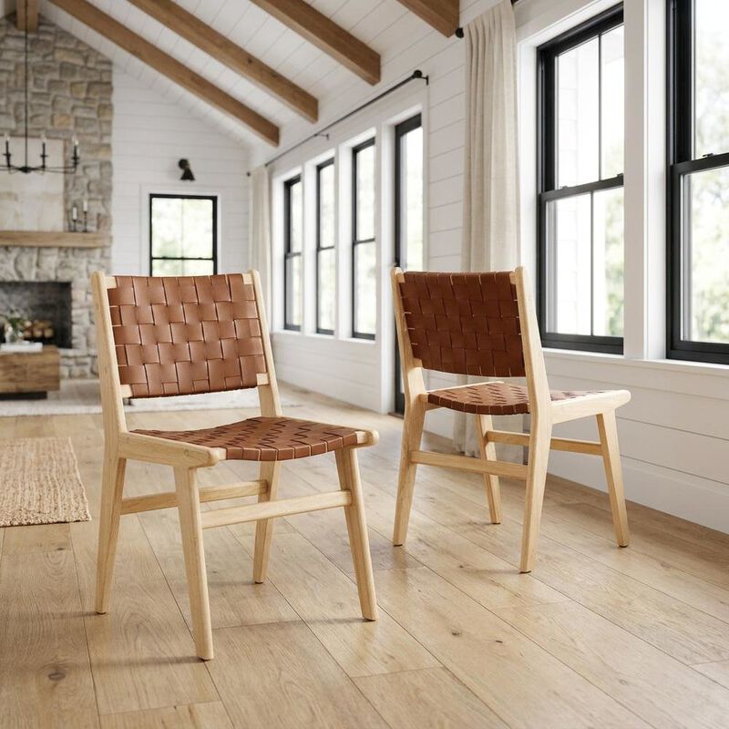 Leather-Upholstered Wood Dining Side Chairs, Walnut Black, Set of 2 image number 4