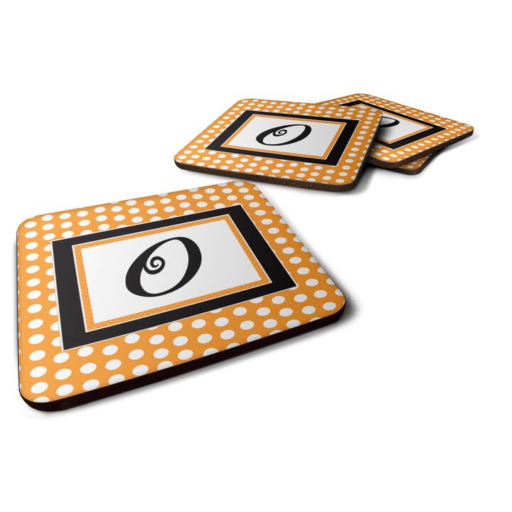 Caroline's Treasures CJ1033-OFC Monogram-Orange Polkadots Foam Coasters (Set of 4), Initial Letter O, 3.5 H x 3.5 W, Multicolor