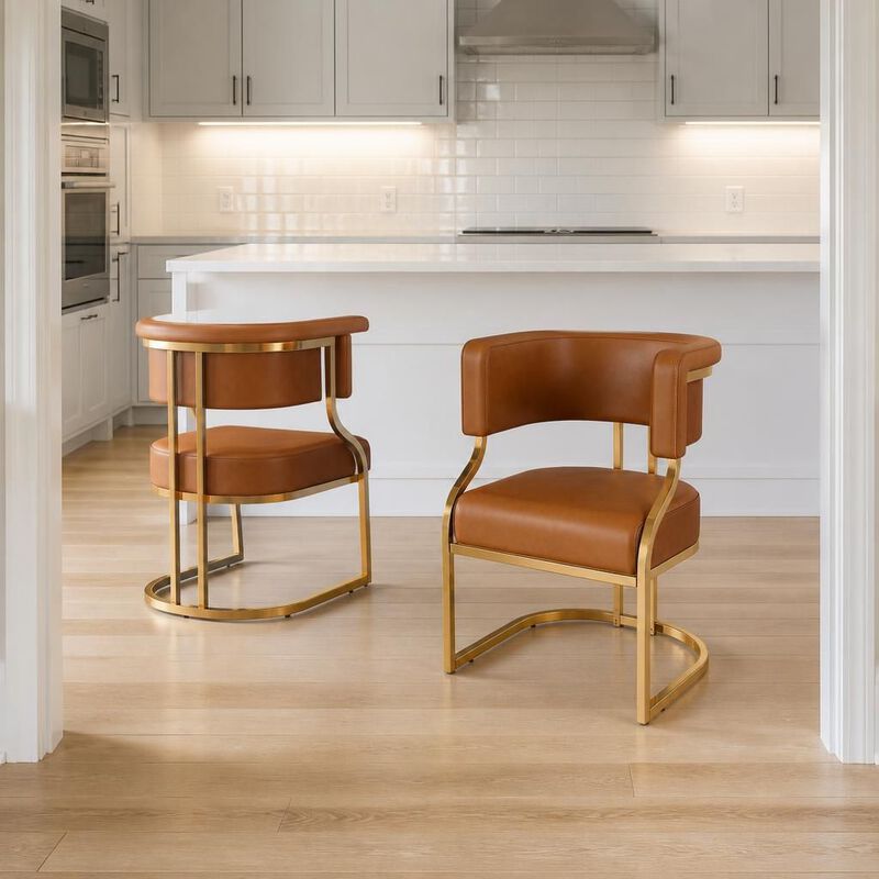 GOODSILO Armless Modern Dining Accent Chairs Set of 2 with Gold Plated Iron Frame PU Upholstered Cushion Ergonomic Curved Backrest for Dining Room Kitchen image number 2