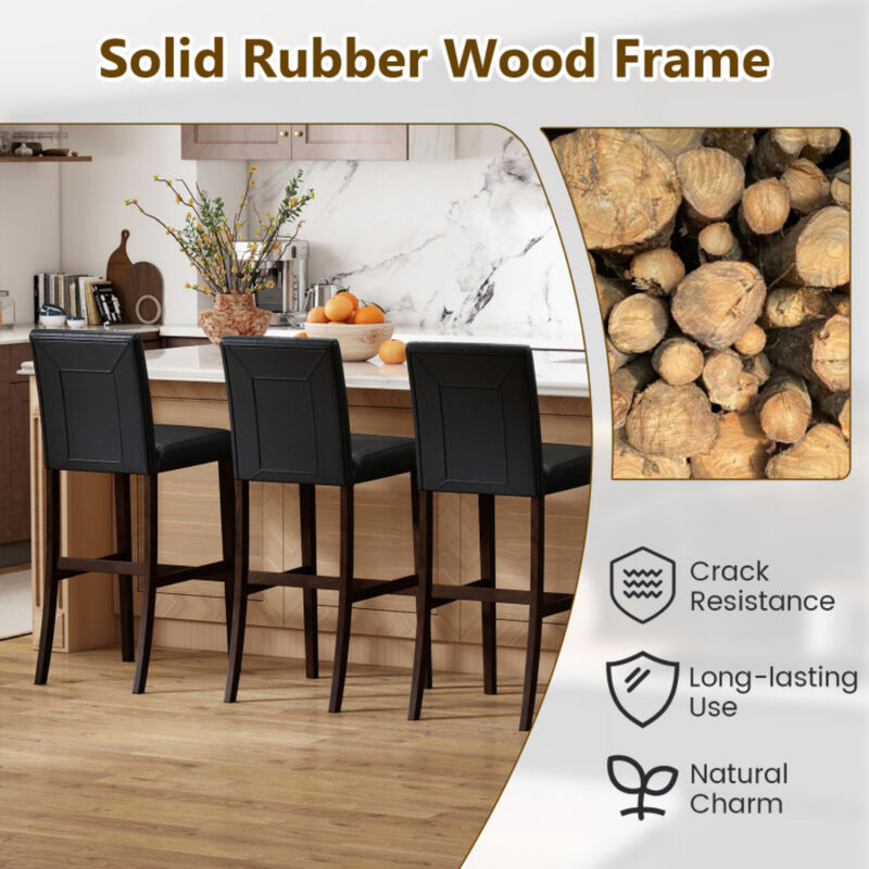 Set of 2 PVC Leather Bar Stools with Solid Wood Legs image number 6