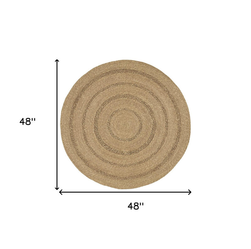 HomeRoots 4' Natural And Brown Round Handmade Indoor Outdoor Area Rug image number 4