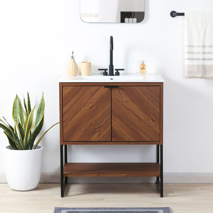 Juhl 30" Chevron-Front Modern Minimalist 2-Shelf Bath Vanity Cabinet Only (Sink Basin Not Included)