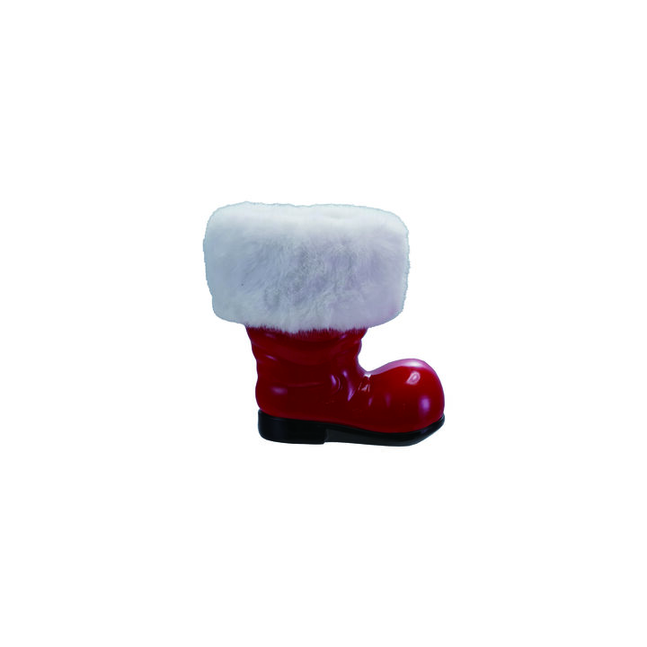 Resin Santa Boot with Faux Fur Cuff, Red, White and Black