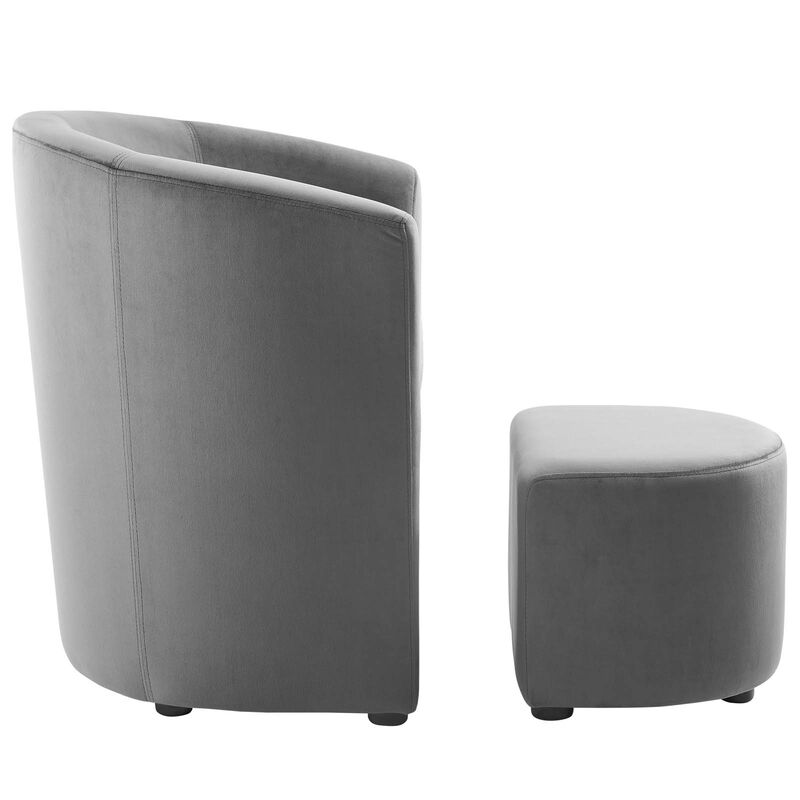Divulge Performance Velvet Arm Chair and Ottoman Set image number 4