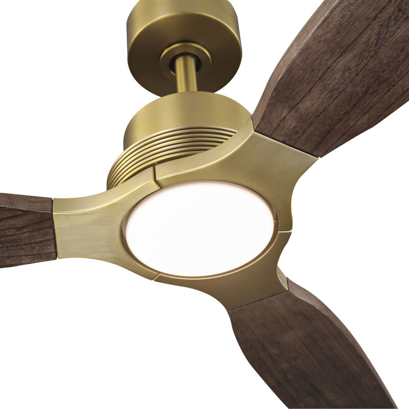 56 in. Soft Brass Dimmable Solid Wood Blades Ceiling Fan with LED Light and Remote