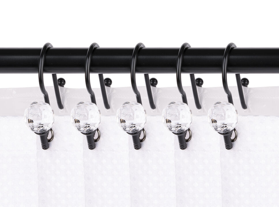 Utopia Alley Rust-Proof Zinc Double Shower Curtain Hooks with Acrylic Crystal Design, Shower Hooks Hangers for Bathroom, Kitchen Utensils, Curtains, Clothing, Towels etc - Set of 12