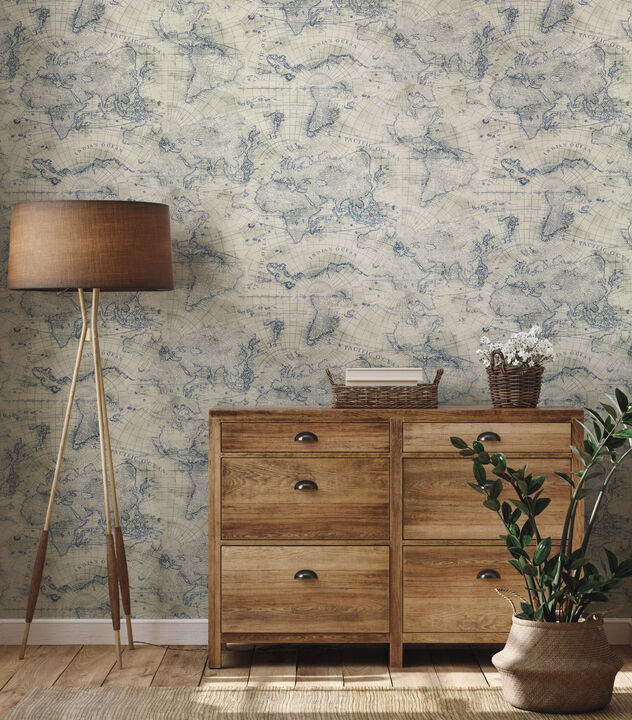 Coastal Map Blue & Beige Peel & Stick Wallpaper