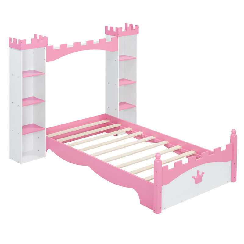 Merax Castle Wooden Bed with Storage Shelf