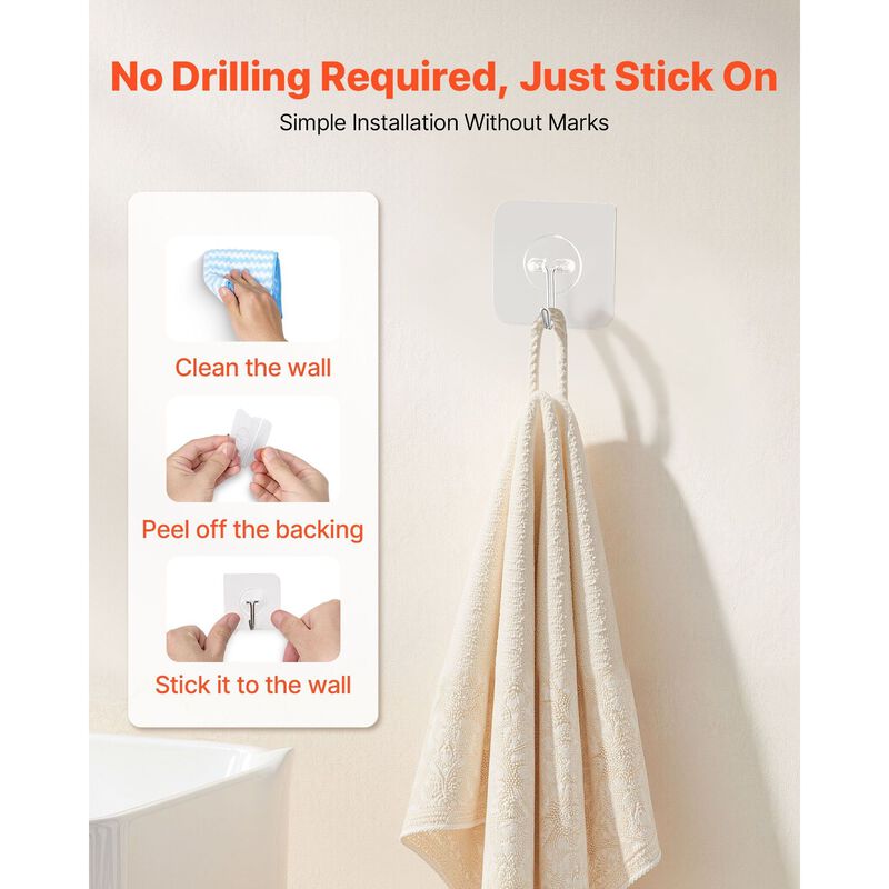 12 Pack Sticky Wall Hooks Heavy Duty for Towels Coats Keys Bathroom Kitchen-Transparent image number 5