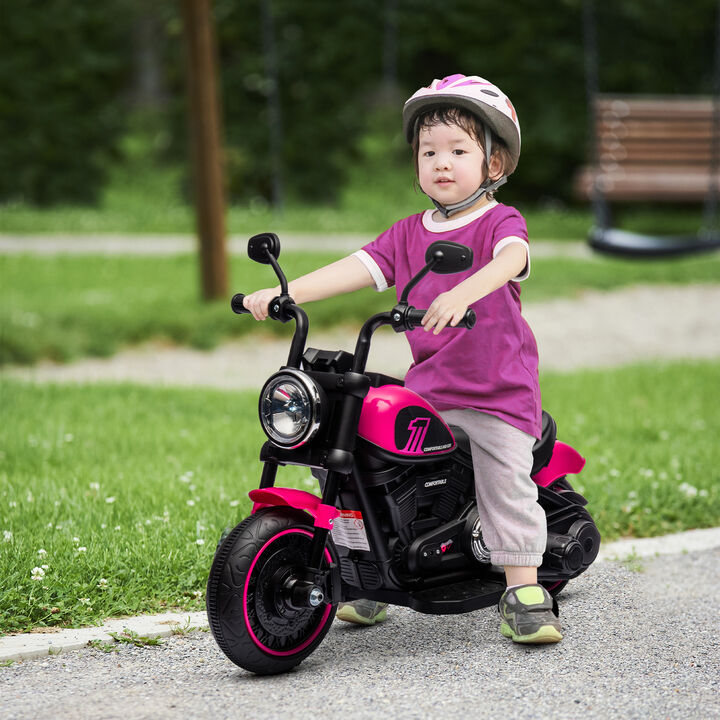 BreeBe 6V Kids Motorcycle w/ Training Wheels, Single-Button Start