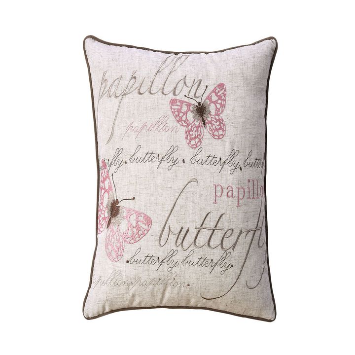 Contemporary Style Set of 2 Throw Pillows With Butterfly Motifs , natural-Benzara