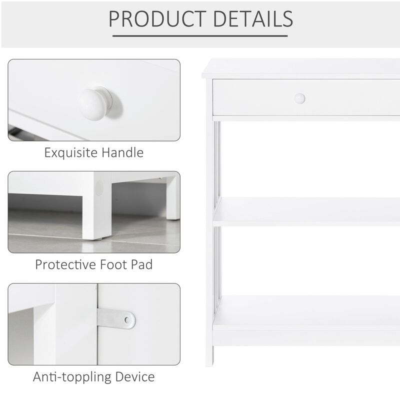 White Modern Console: Table with Drawers and Shelves for Living Room