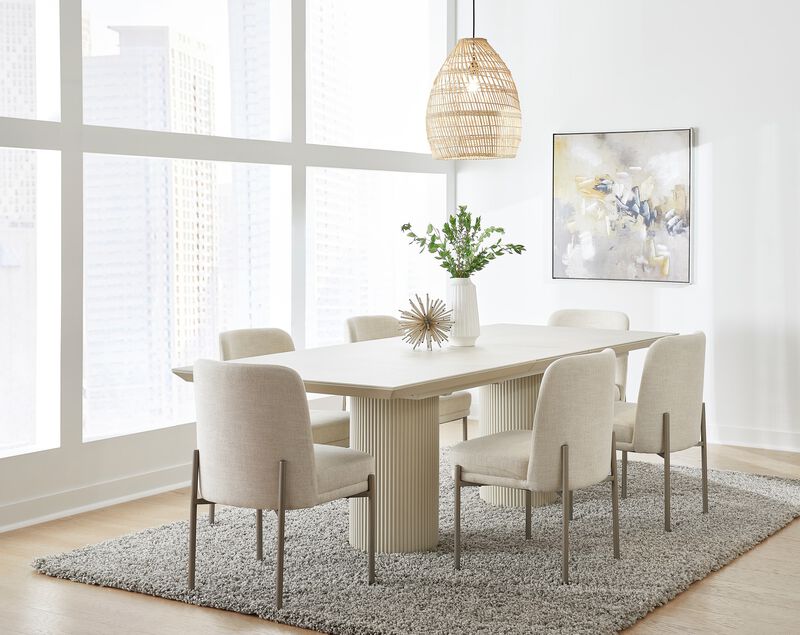 Cannon Stone Top Double Pedestal Extension Dining Table with Ivory Wood Base image number 4