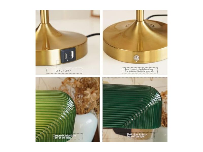 Dimmable Touch Control Vintage Glass Desk Lamp For Living Room Bedroom image number 2