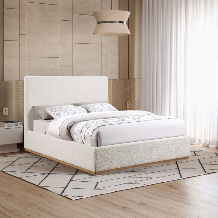 Meridian Furniture Monaco Cream Boucle Fabric Full Bed