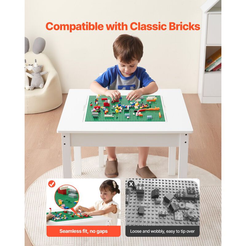 Kids Activity Table and 2 Chairs Set with Building Block Top and Storage image number 4