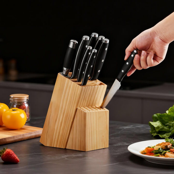 15 Piece Kitchen Knife Set with Block and Sharpener, High Carbon Stainless Steel Cutlery