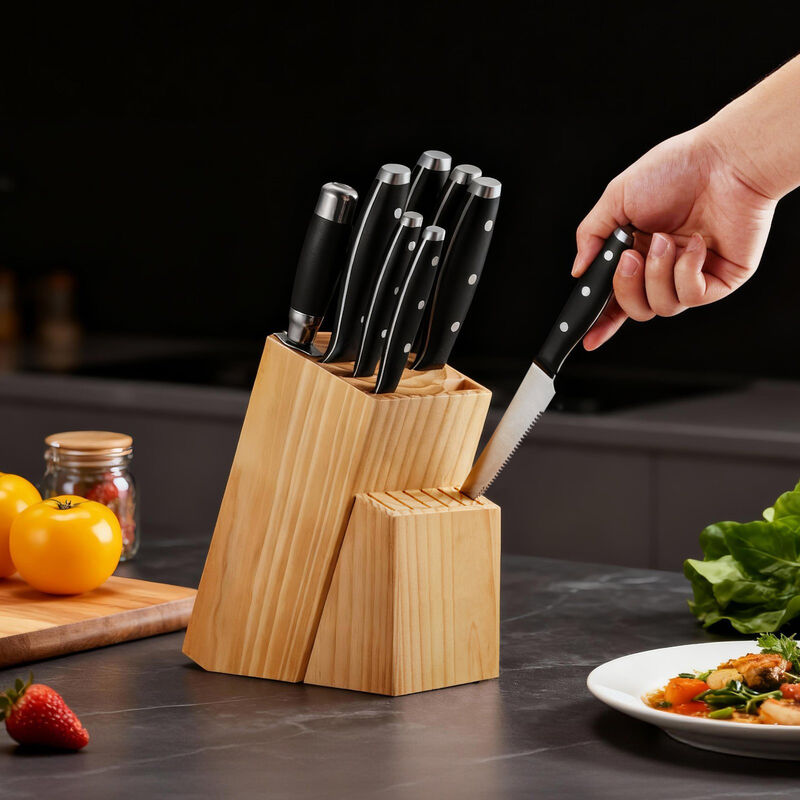 15 Piece Kitchen Knife Set with Block and Sharpener, High Carbon Stainless Steel Cutlery image number 1