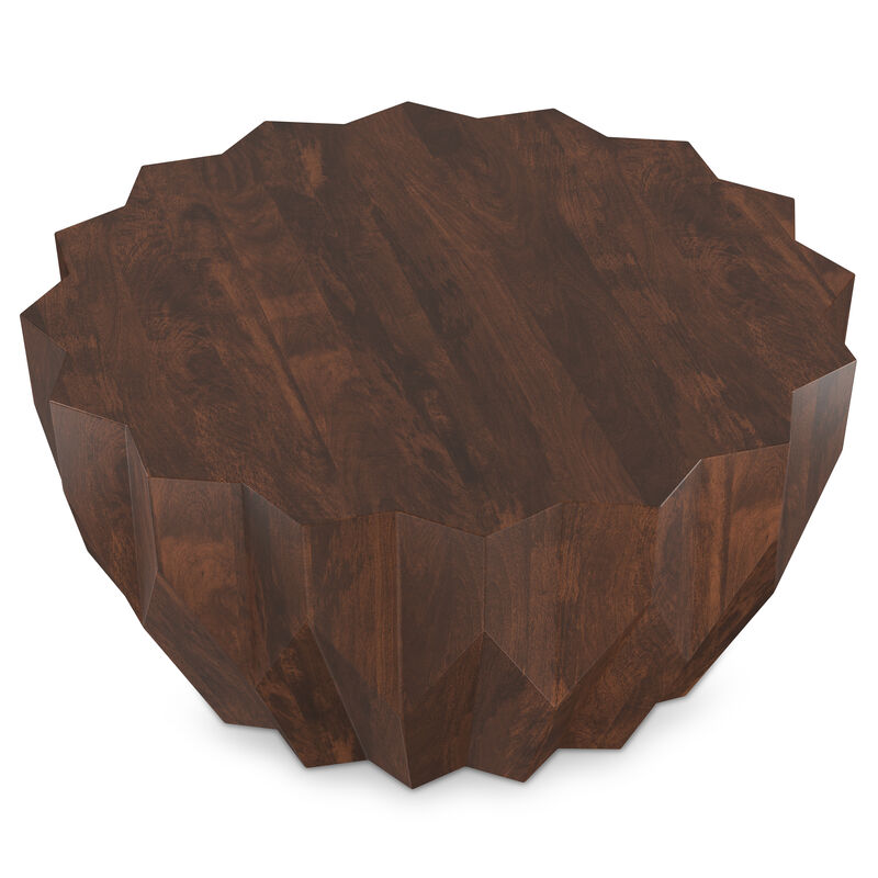 Turnbull SOLID MANGO WOOD 34 inch Wide Polygon Contemporary Coffee Table in Walnut, Fully Assembled
