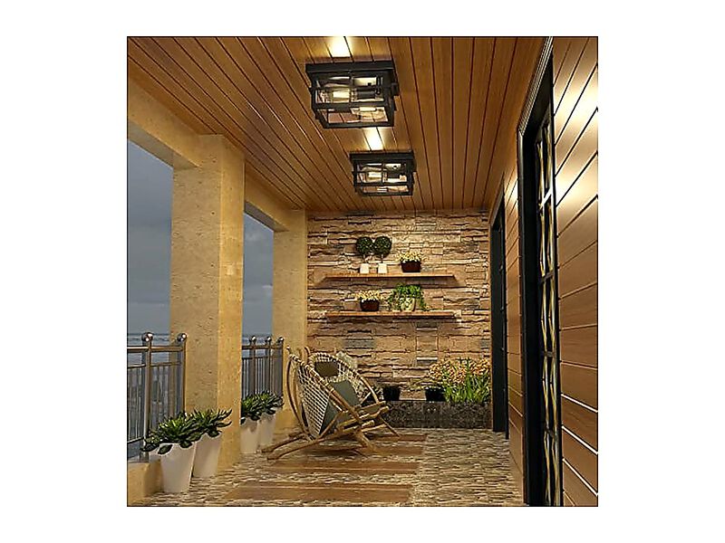 Modern Outdoor Ceiling Light Fixtures 2 Black Flush Mount Clear Glass Shade Not image number 2