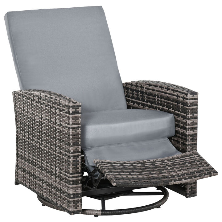 Reclining Rattan 360° Swivel Chair, Outdoor Patio Cushioned Recliner Dark Blue