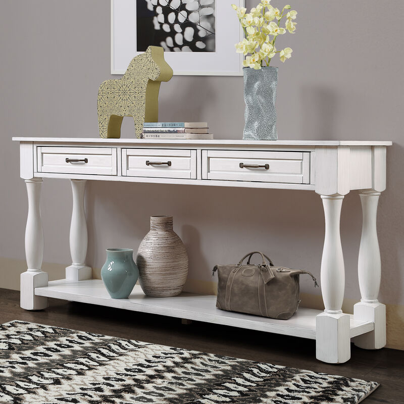 Mondawe 63 Inch Wooden Console Table With 3 Drawers And 1 Bottom Shelf Entrance Hallway Sofa Table