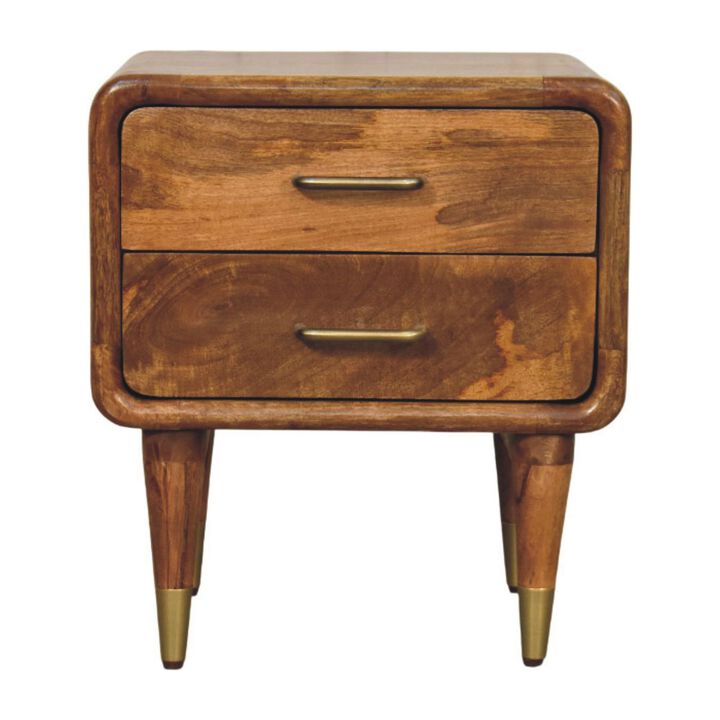 Artisan Furniture Solid Wood Amber Oak Bedside Table, 2 Drawers, Brown