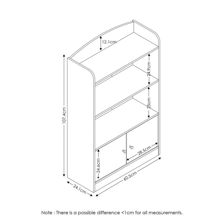 FURINNO Lova Bookshelf with Storage Cabinet, 9.49D x 23.82W x 42.28H in, Light Blue