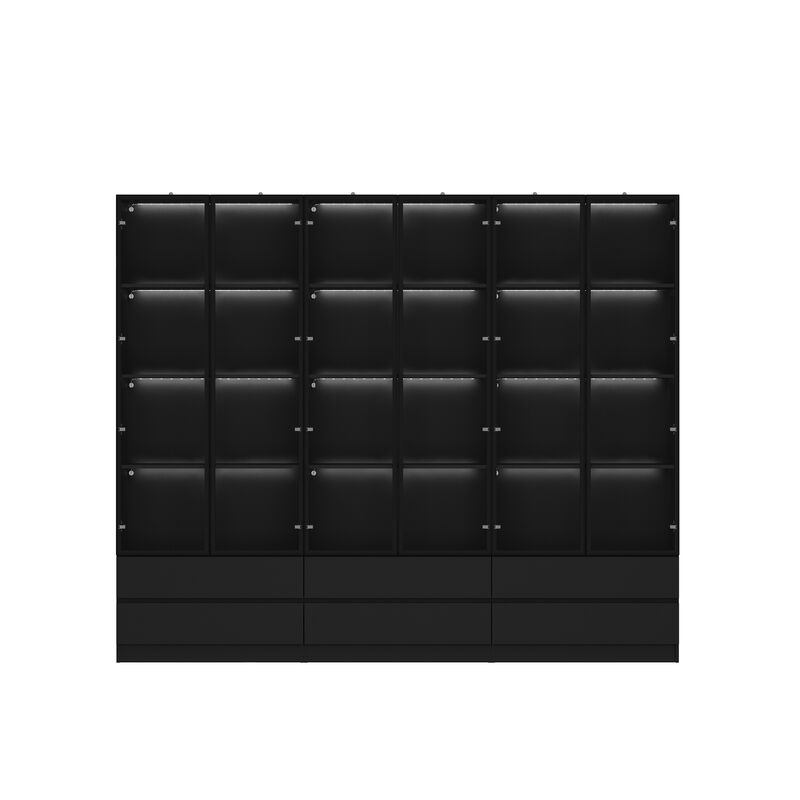 FUFU&GAGA Black MDF 4 -Shelf Oversized set Bookcase with Doors, (94.5" L x 14.2" W x 78.7" H),Black