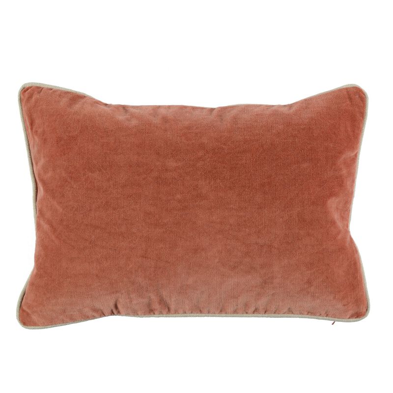 Rectangular Fabric Throw Pillow with Solid Color and Piped Edges, Terra Cotta - Benzara