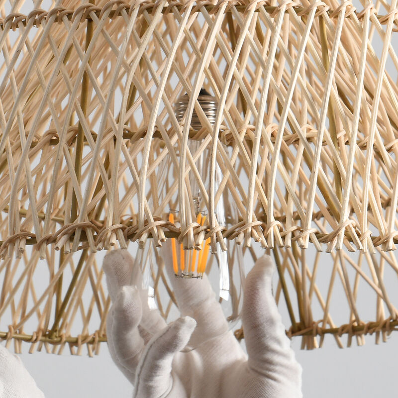 17.7" Bohemian Natural Dome Handwoven Rattan Pendant Light with Adjustable Cord for Bedroom, Living Room or Kitchen Island image number 9