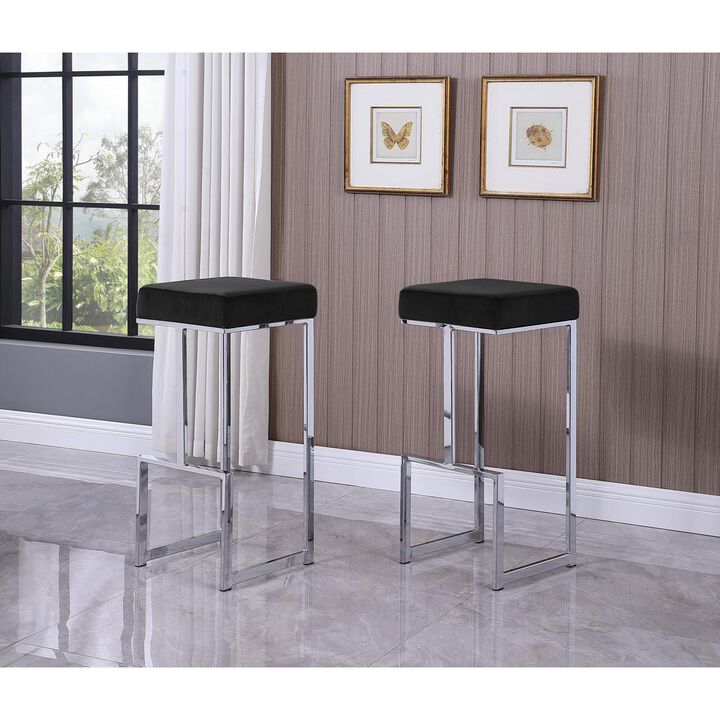 Dorrington Modern Velvet Backless Bar Stool in Black/Silver (Set of 2)