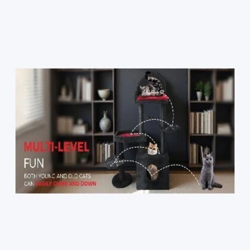 Whisen Black Gothic Cat Tree with Scratching Posts, Perches, Hammock, Interactive Toy and Cat Cave image number 6