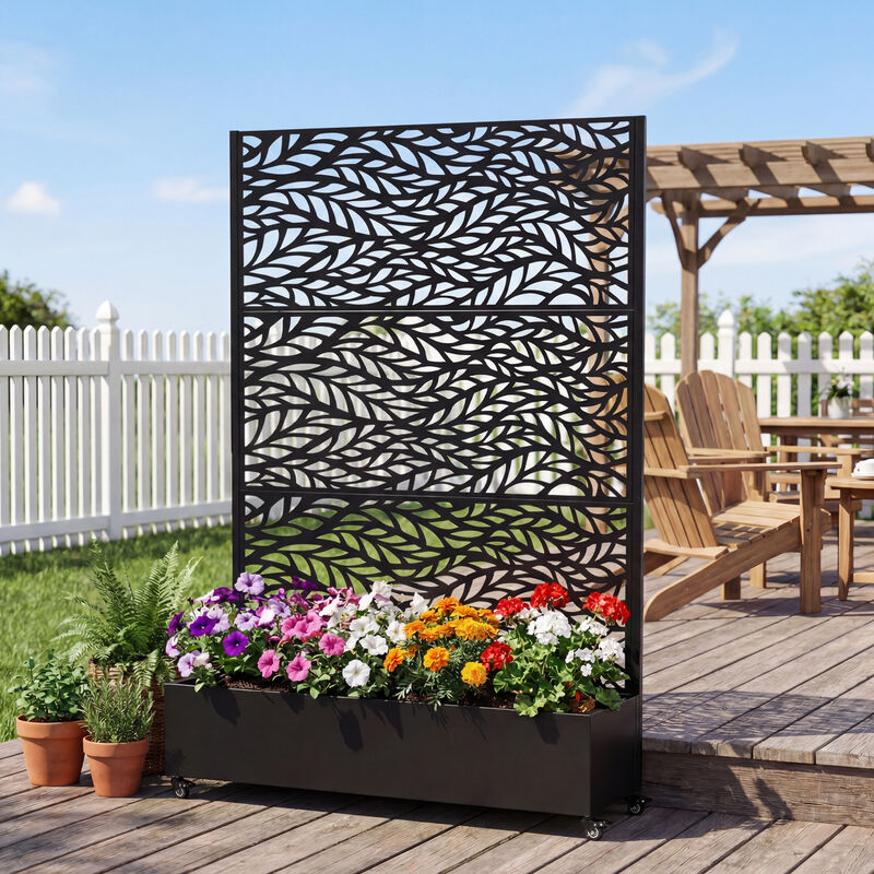 WOW PIONEER Galvanized Metal Raised Garden Bed with Locking Wheels, Trellis and Privacy Screen, Outdoor Planter Box for Climbing Plants Vegetables Vines with Drainage Holes image number 1