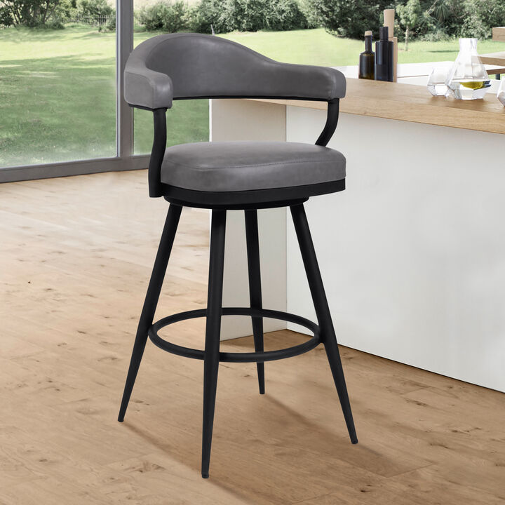 Vegan Faux Leather Counter Stool, Metal Legs- Benzara