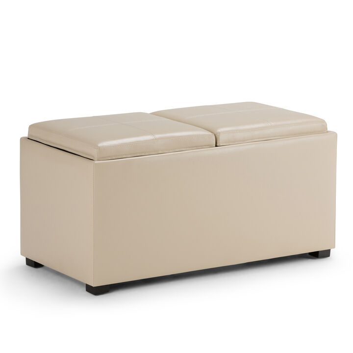 Avalon 35 inch Wide Contemporary Rectangle 5 Pc Storage Ottoman in Satin Cream Vegan Faux Leather, Assembled