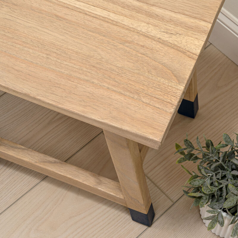 Finesse Classic Casual Handcrafted Solid Mindi Wood Accent Stool with Tipped Legs image number 5