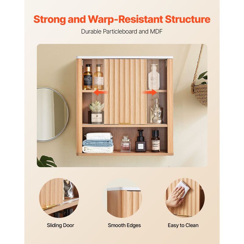 Wall Mounted Medicine Cabinet with Door, Adjustable Shelf and Open Compartments-Brown image number 6
