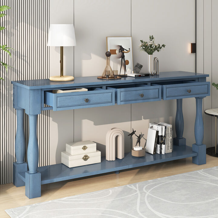 Merax Mediterranean 3-Drawer Console Table with Solid Wood Legs &ndash; Extra-Long & Thick