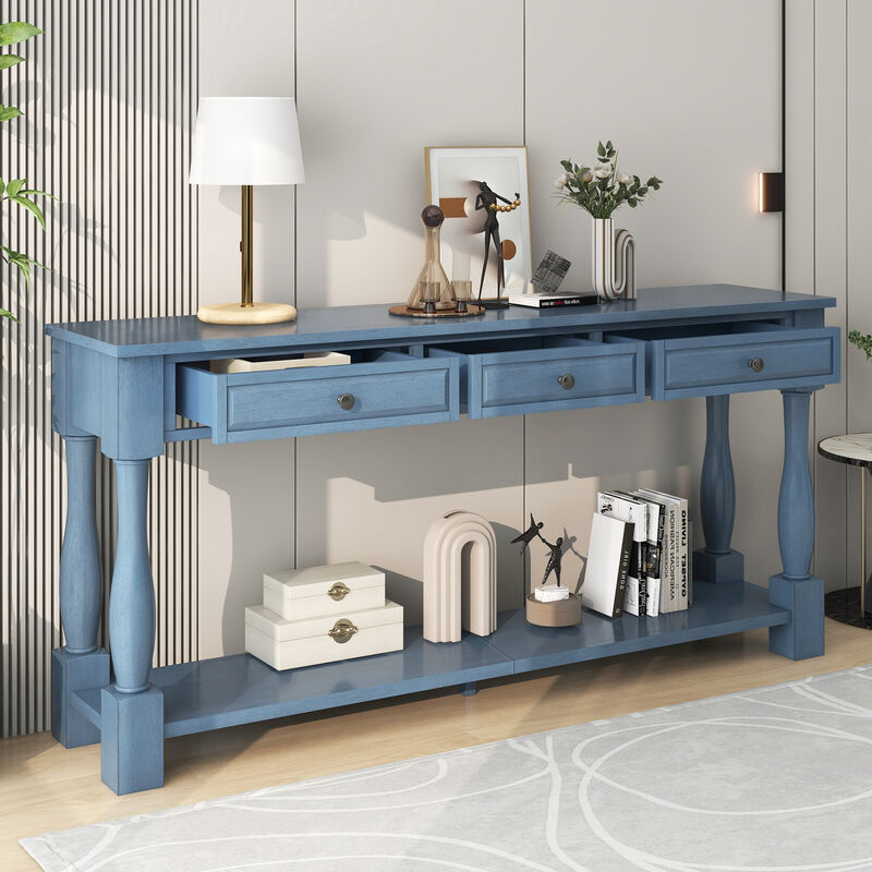 Merax Mediterranean 3-Drawer Console Table with Solid Wood Legs &ndash; Extra-Long & Thick image number 1