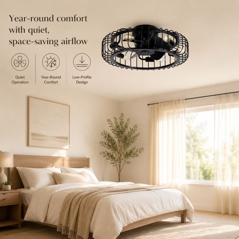 ELEMENT ACE Low Profile Industrial Flush Mount Ceiling Fan with Lights, Reversible Quiet Motor and Remote Control image number 4