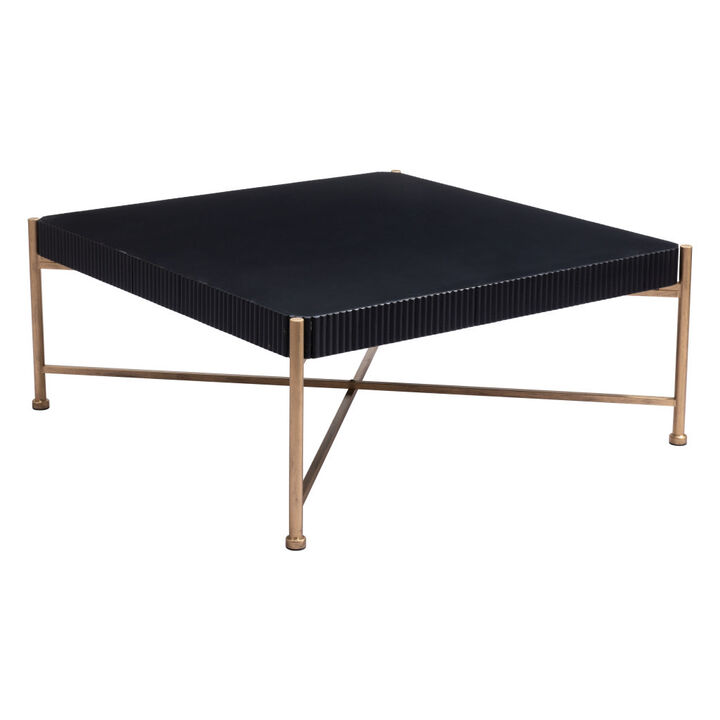 HomeRoots 42" Black and Gold Solid Wood and Steel Square Coffee Table