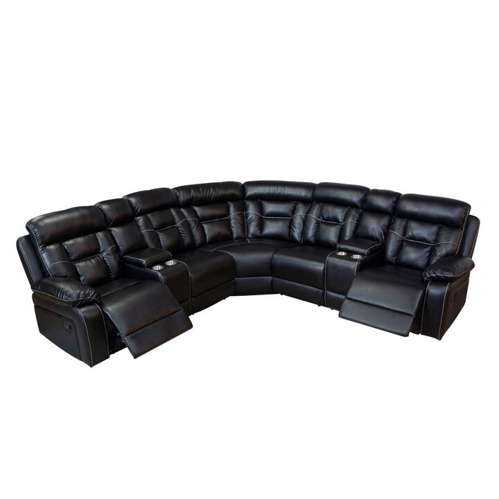 Manual Reclining Sofa Faux Leather Sofa Set Black