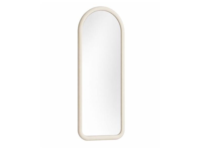 Arched Full Length Floor Mirror Cream White Velvet Frame for Bedroom Decor image number 0