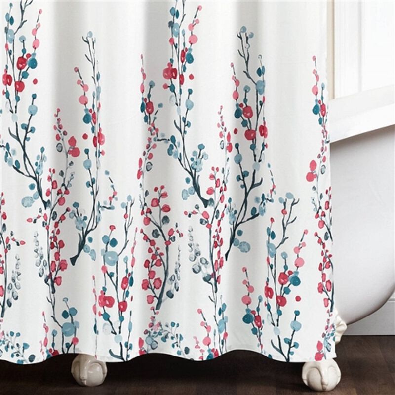 Coral Watercolor Floral Shower Curtain – Elegant Floral Print, Soft & Machine-Washable Fabric